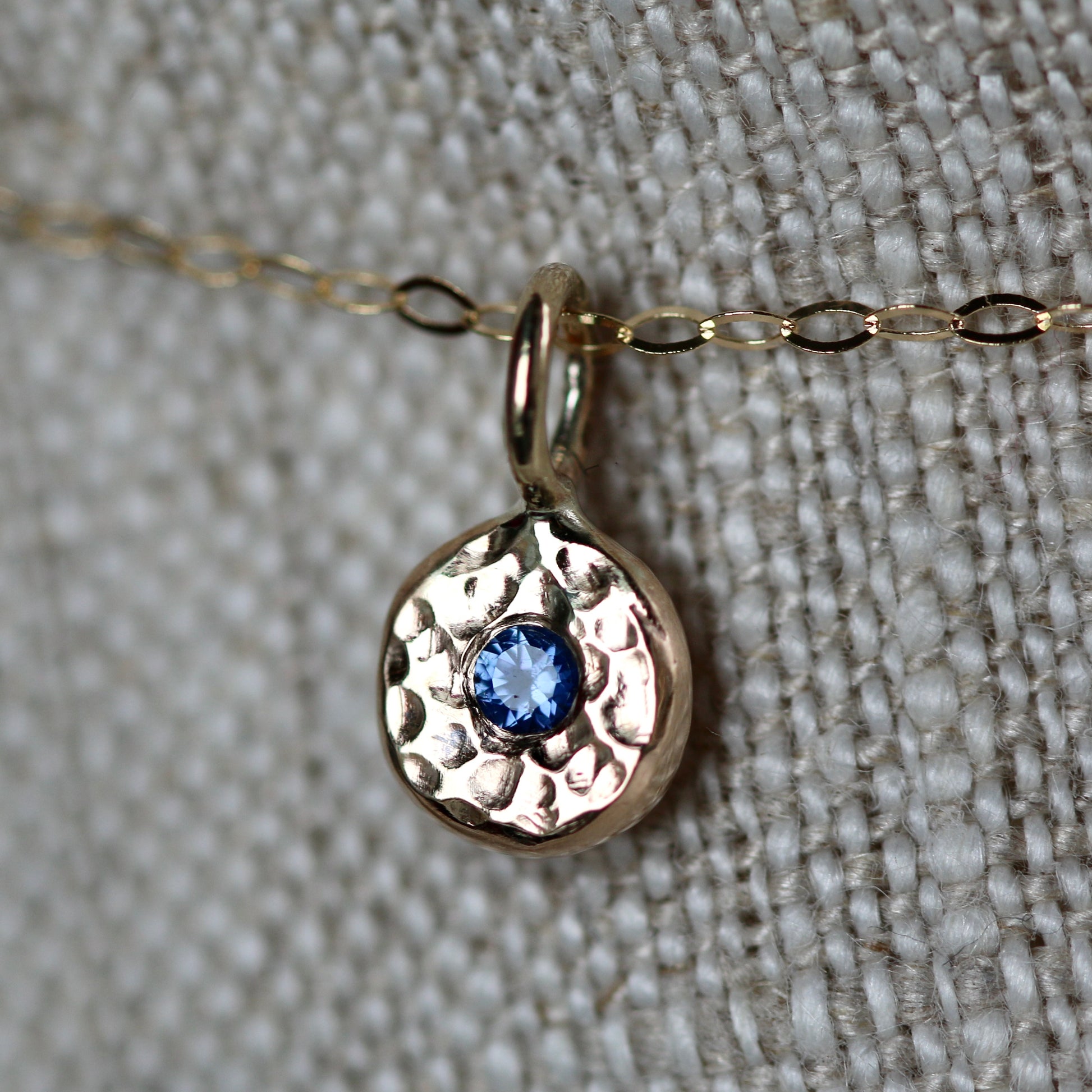 Blue Sapphire & Recycled Solid 9ct Yellow Gold Pebble Pendant Necklace image 2