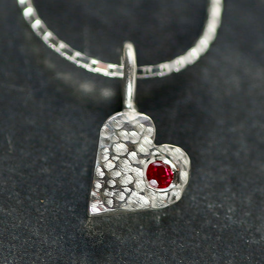 Ruby & Recycled Solid Silver Heart Pendant Necklace image 0