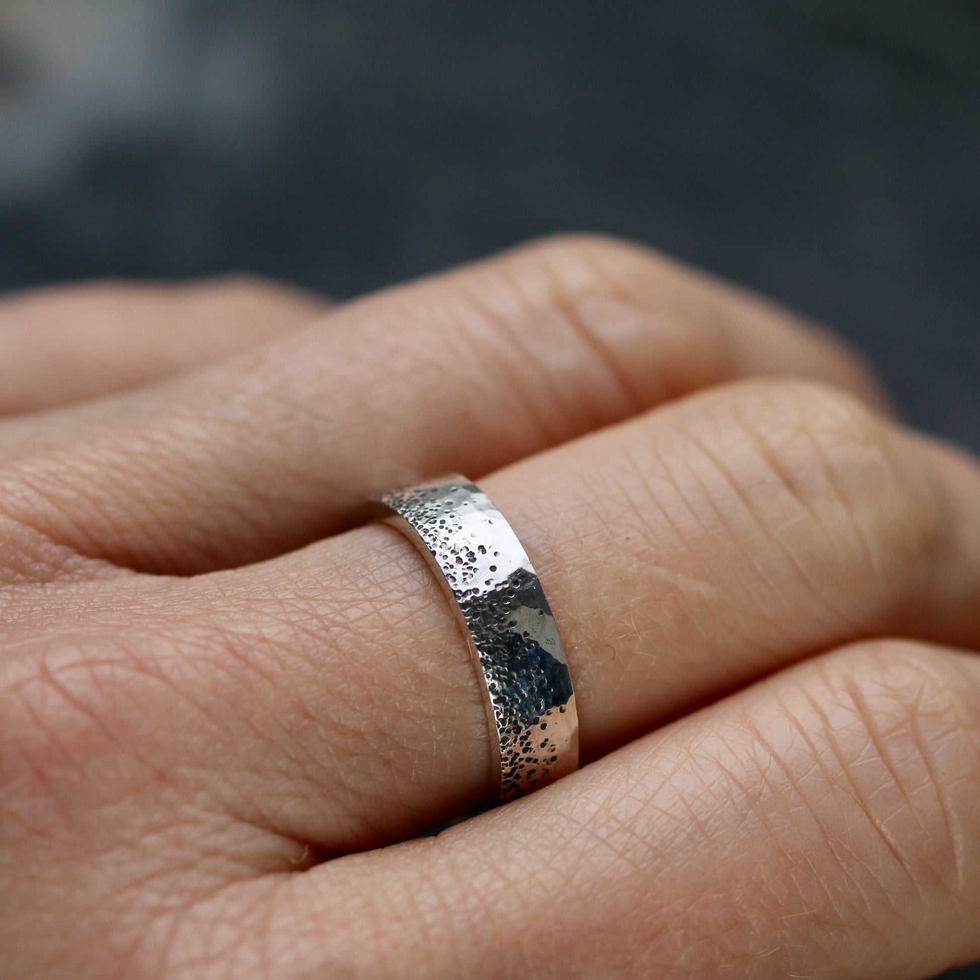 Oxidised Silver Stipple Textured 5mm Wide Ring image 3