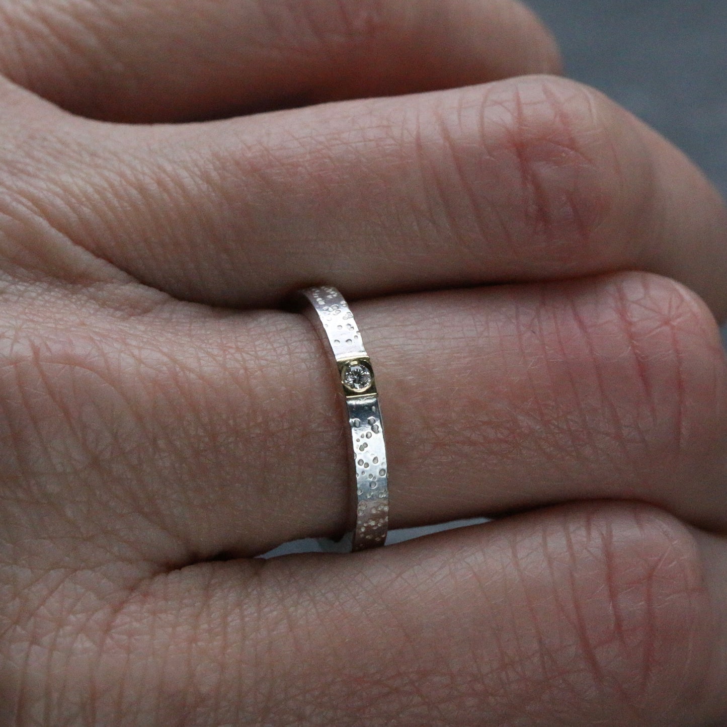 Diamond Silver + 18ct Gold Dot Ring UK Ring Size M image 3
