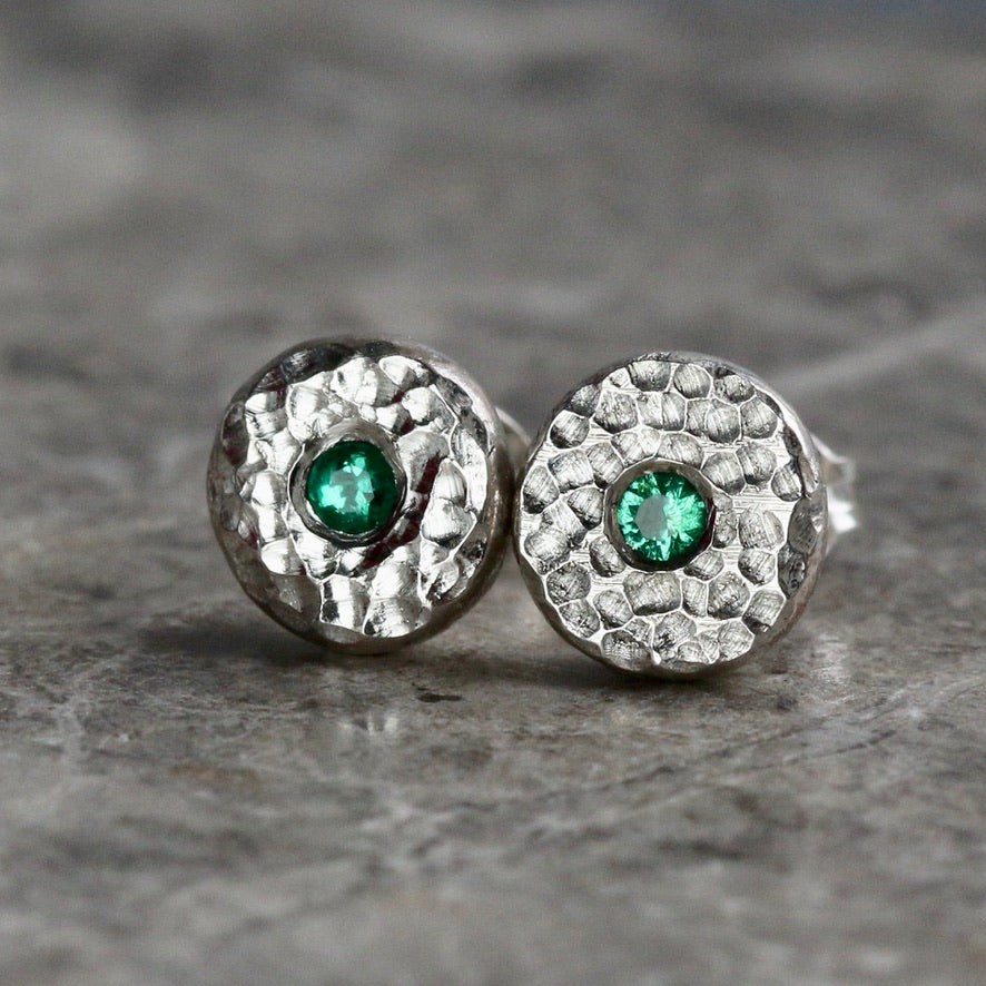 Emerald Solid Silver Pebble Stud Earrings image 1