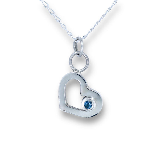 Recycled Solid Silver Open Heart &amp; Aquamarine Pendant Necklace image 0