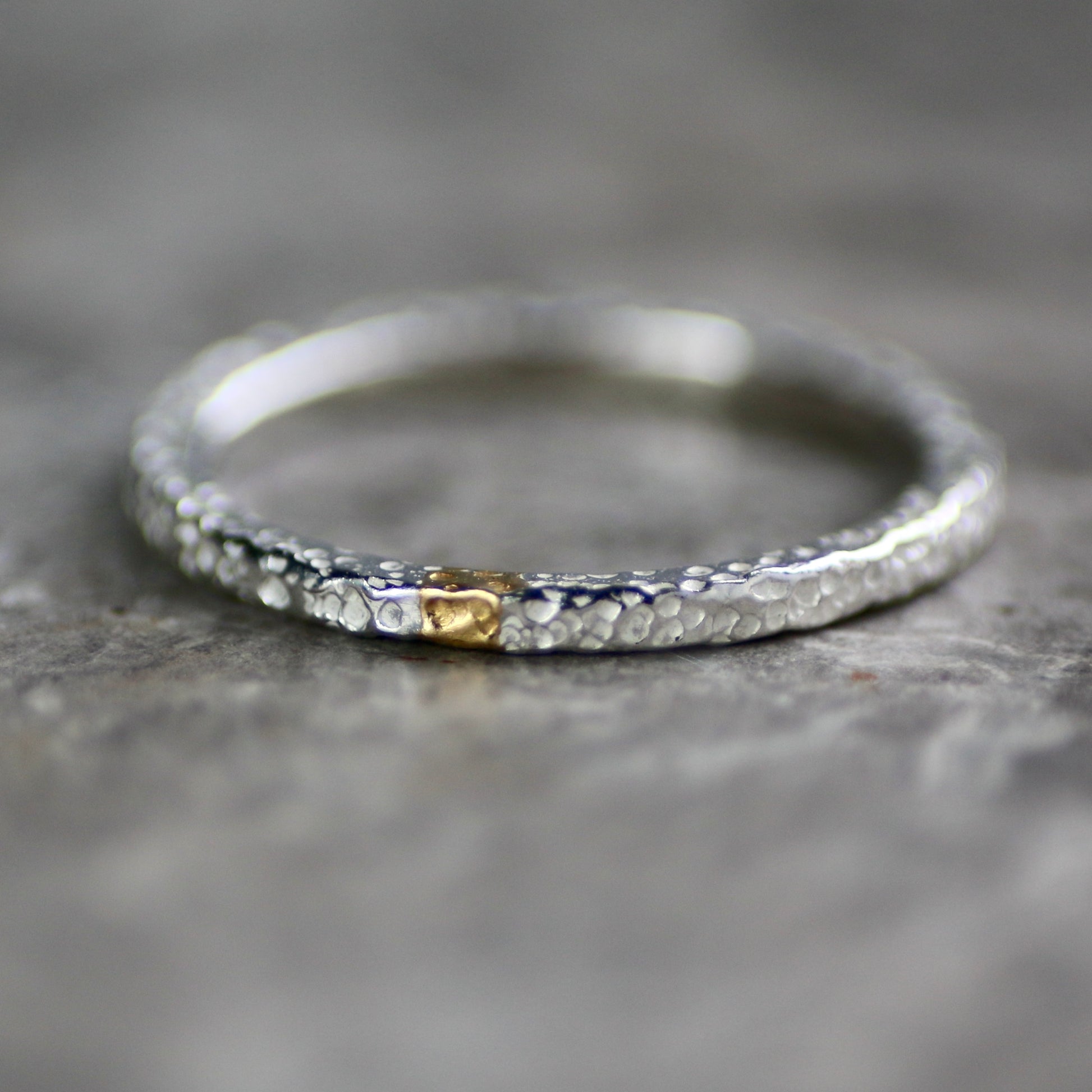 Dot Textured Silver & Gold Textured Skinny Stacking Ring image 0