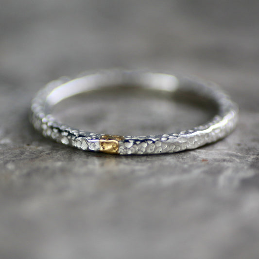 Dot Textured Silver & Gold Textured Skinny Stacking Ring image 0