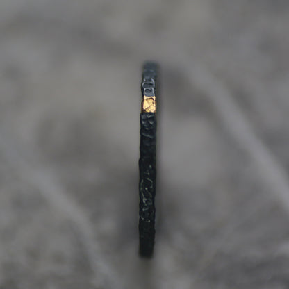 Oxidised Dot Textured Silver & Gold Textured Skinny Stacking Ring image 3