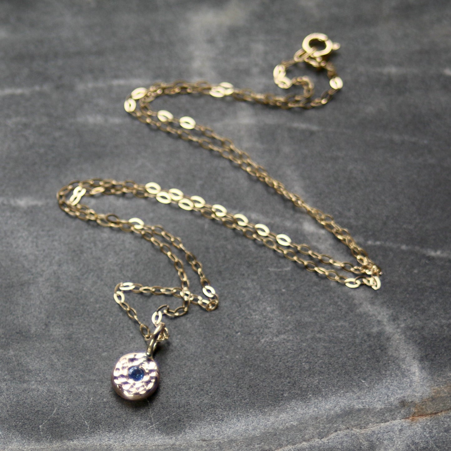 Blue Sapphire & Recycled Solid 9ct Yellow Gold Pebble Pendant Necklace image 1