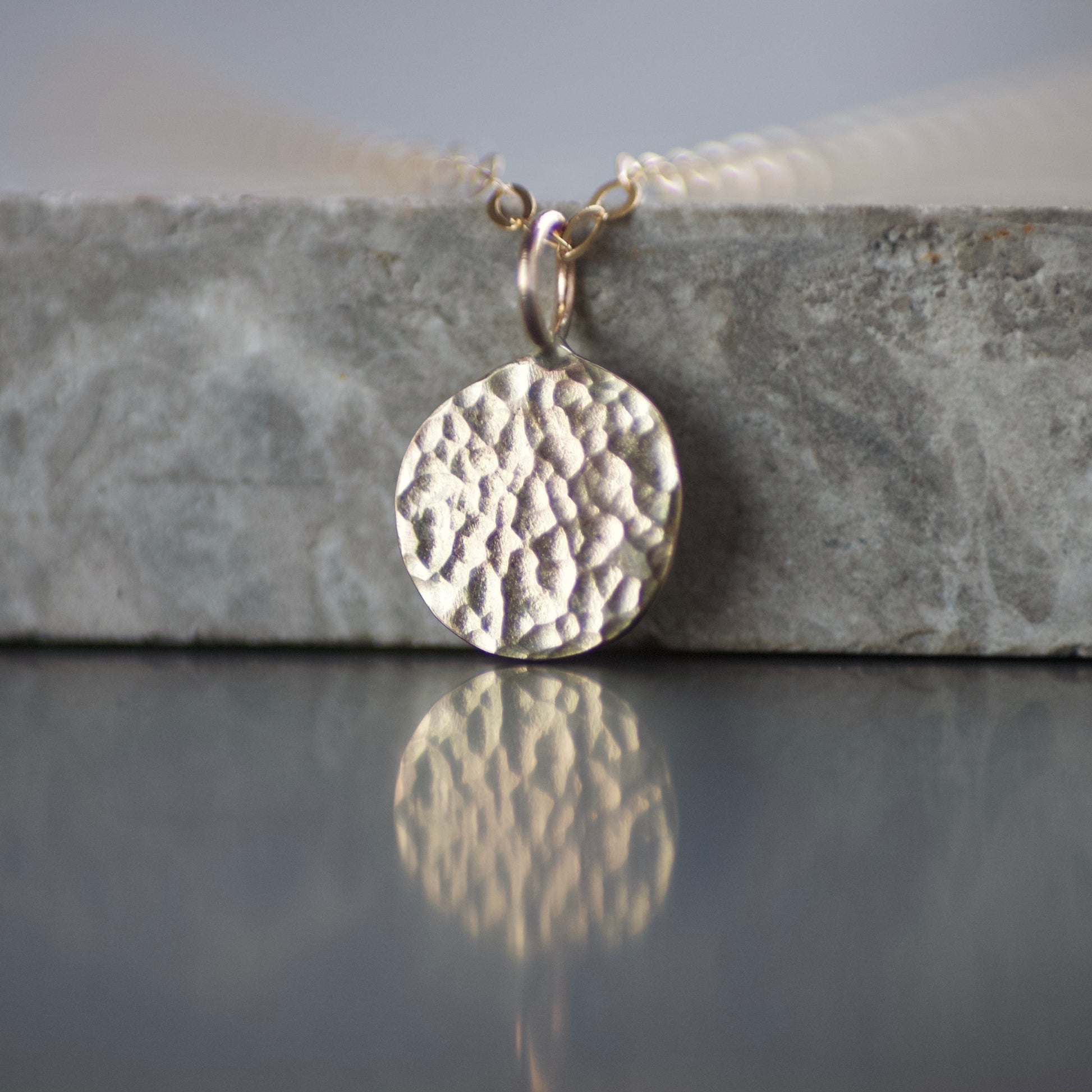 Solid Recycled 9ct Gold Hammered Disc Pendant Necklace image 1