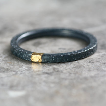 Oxidised Dot Textured Silver & Gold 2mm Stacking Ring image 0