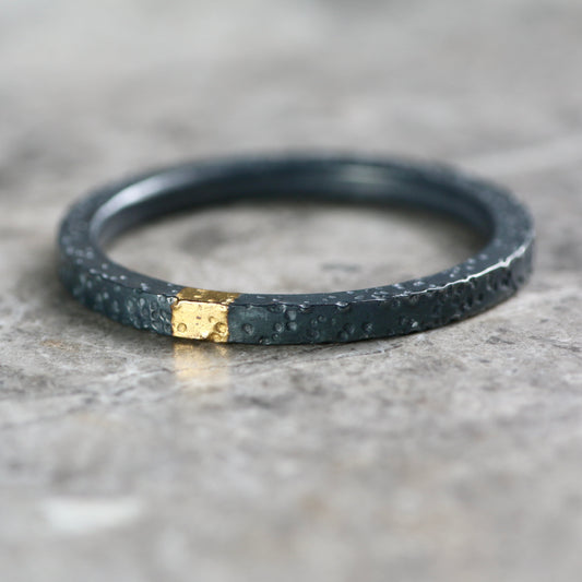 Oxidised Dot Textured Silver & Gold 2mm Stacking Ring image 0