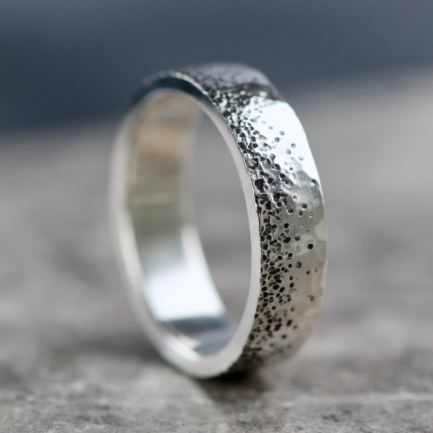 Oxidised Silver Stipple Textured 5mm Wide Ring image 1