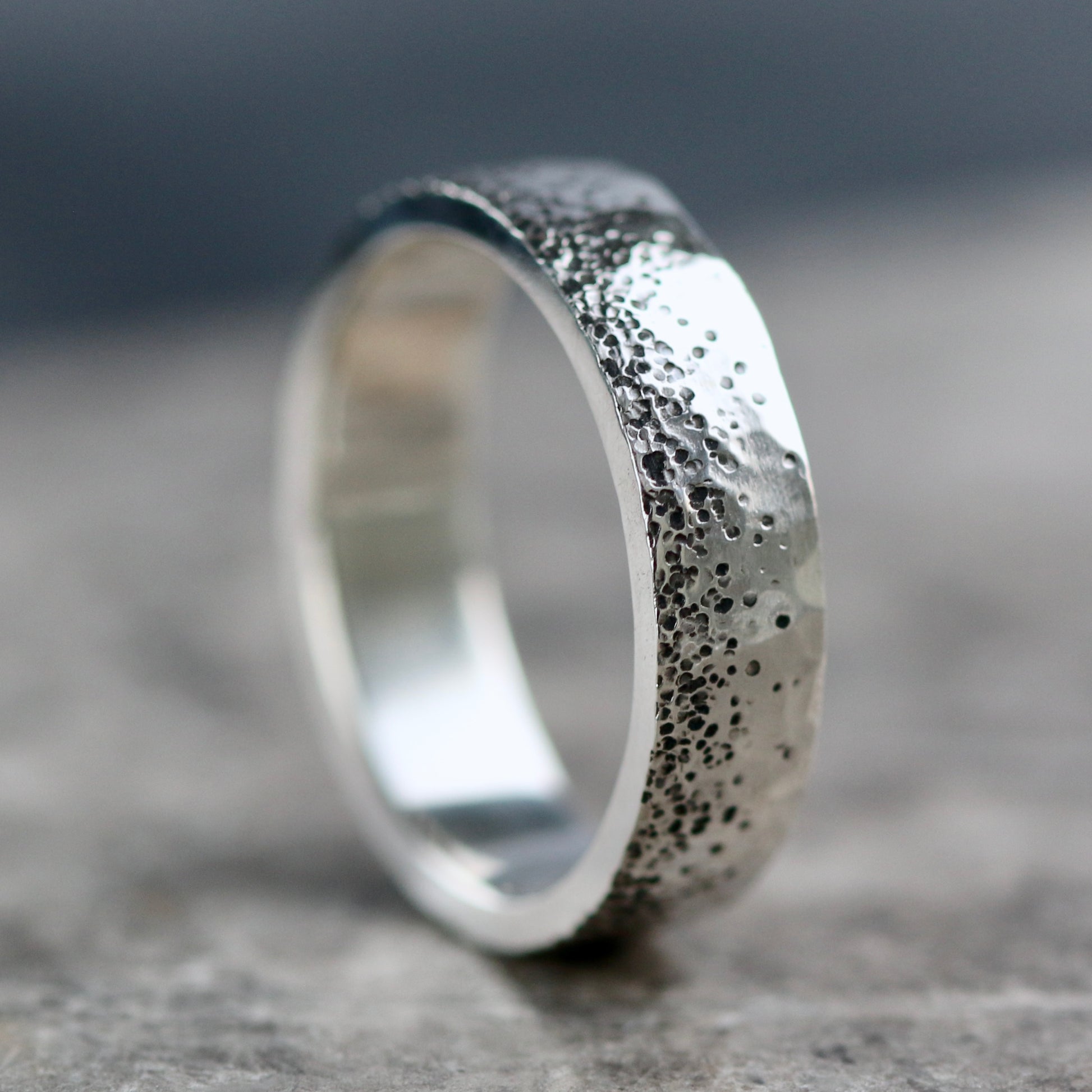 Oxidised Silver Stipple Textured 5mm Wide Ring image 1