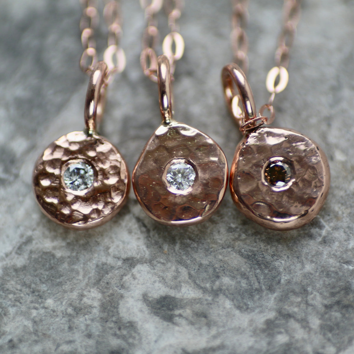 Cognac Diamond & Recycled Solid 9ct Rose Gold Pebble Pendant Necklace image 1