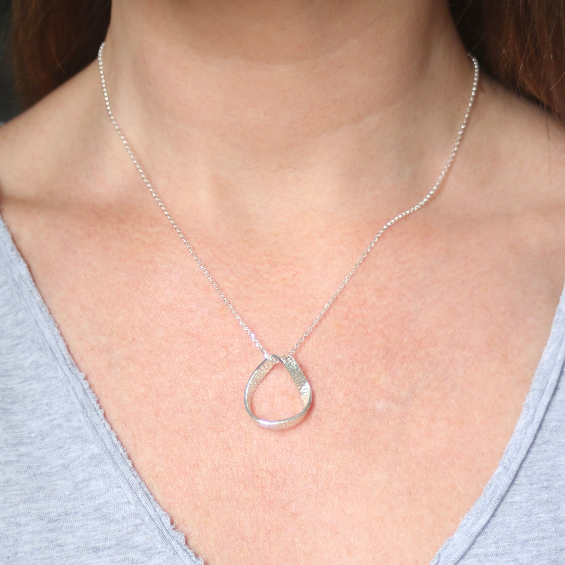 Silver Textured Möbius Twist Ribbon Pendant image 7