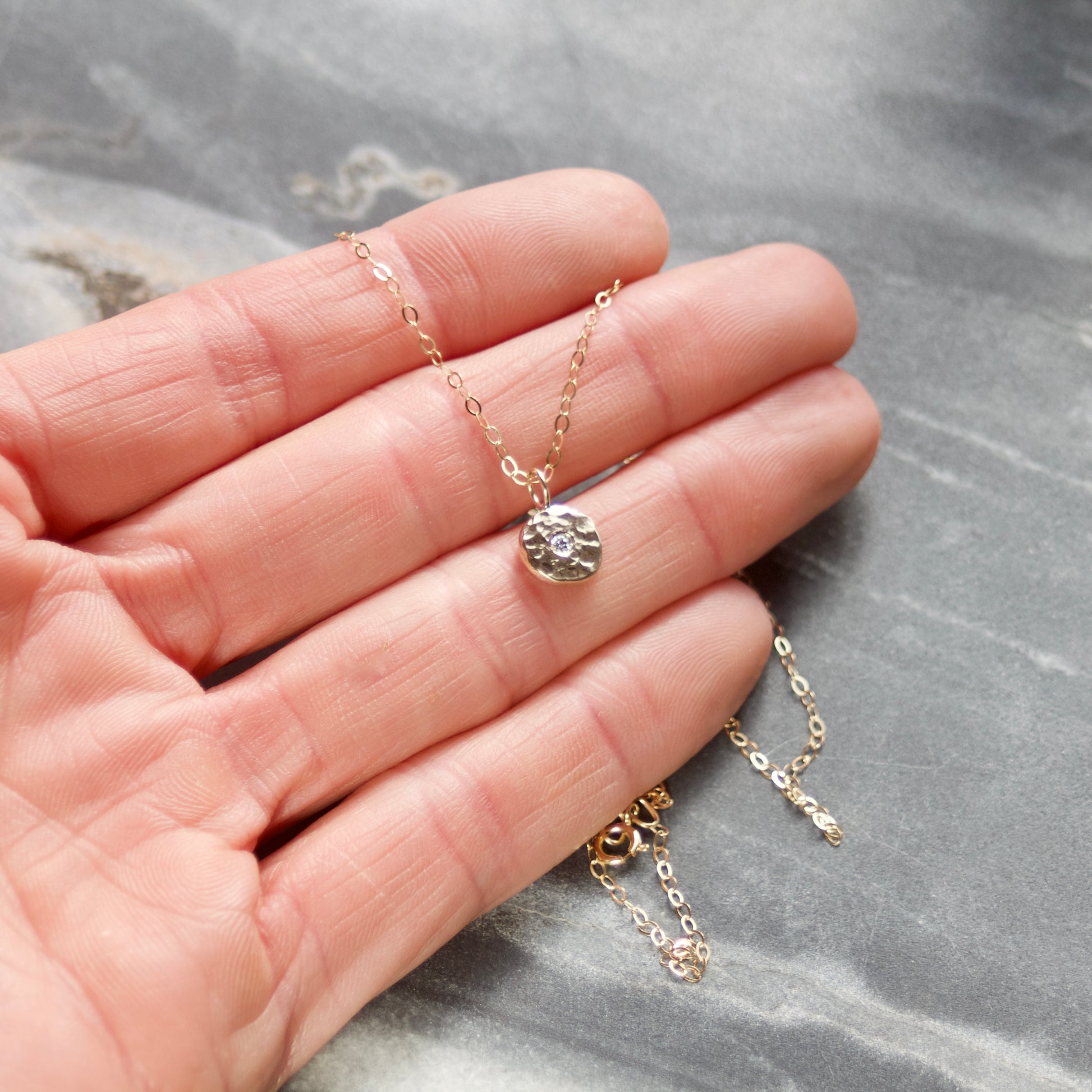 Diamond & Recycled Solid 9ct Yellow Gold Pebble Pendant Necklace image 3