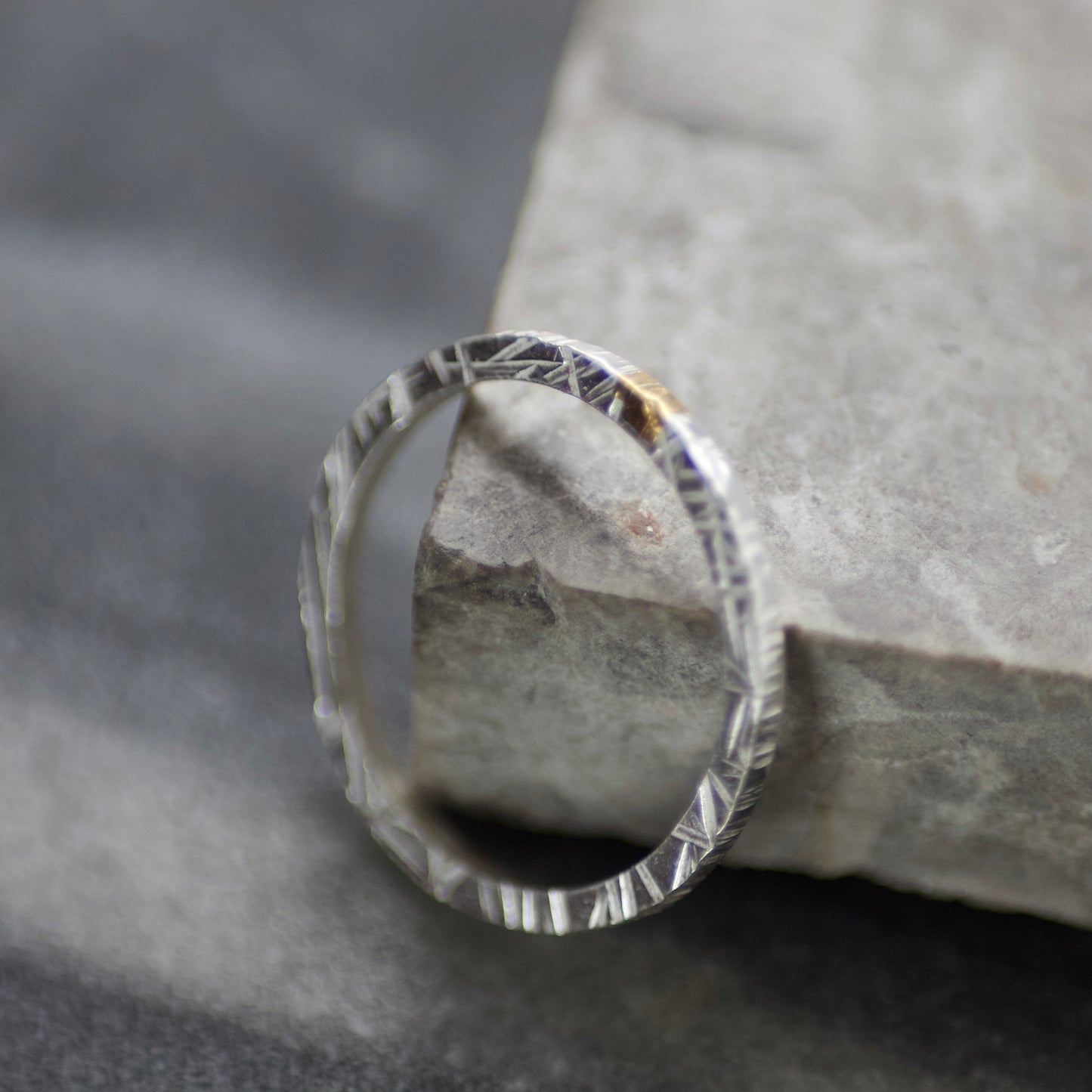 Polished Silver & Gold Linear Textured Skinny Ring image 5