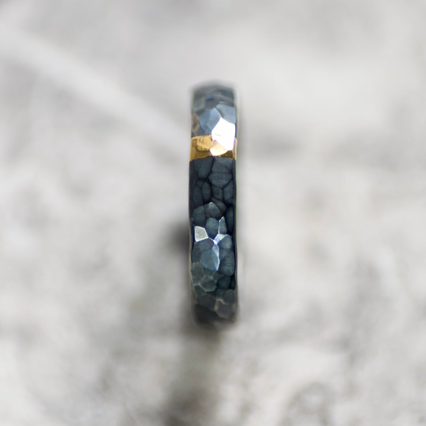 Hammered Oxidised Silver & Gold Textured 4mm Ring image 4