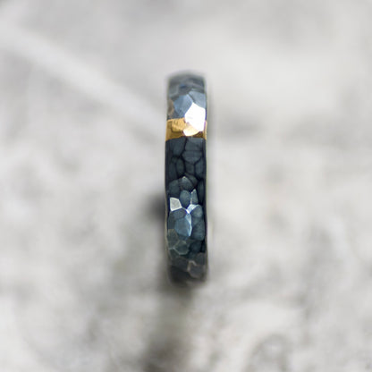 Hammered Oxidised Silver & Gold Textured 4mm Ring image 4