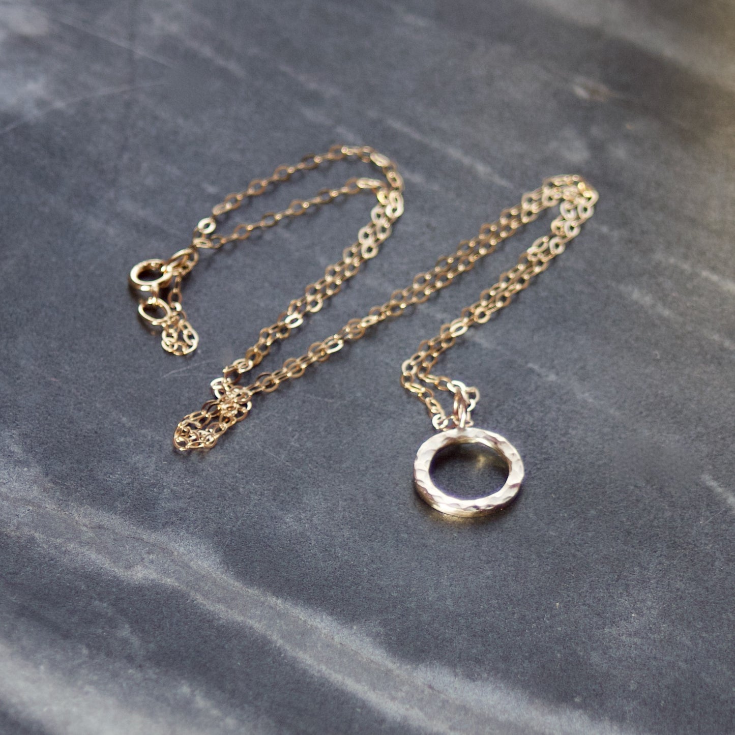 Solid Recycled 9ct Gold Hammered Halo Circle Pendant Necklace image 2