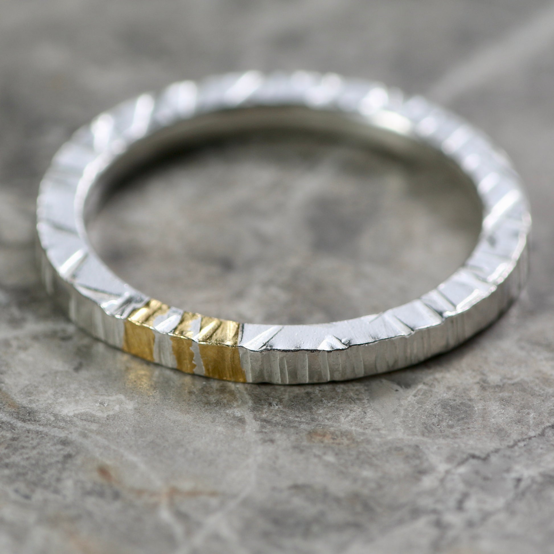 Linear Silver & Gold Textured 2mm Ring image 1