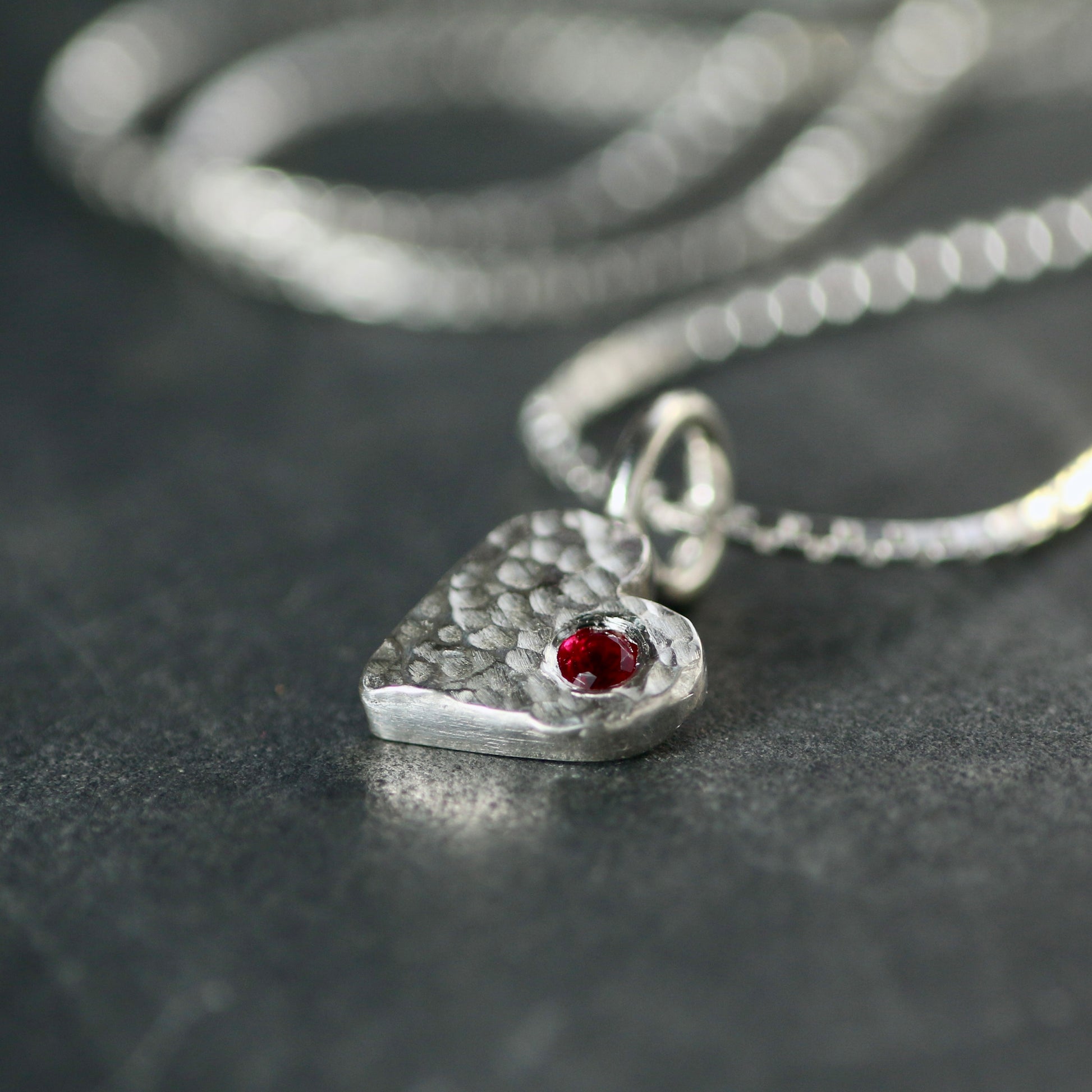 Ruby & Recycled Solid Silver Heart Pendant Necklace image 1