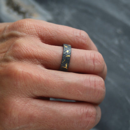 Oxidised Confetti Keum Boo Silver & Gold Textured 4mm Ring image 4