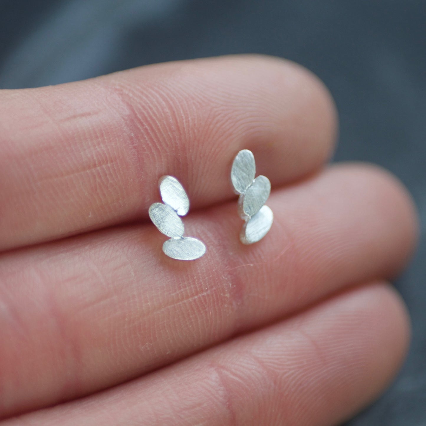 Solid Sterling Silver Short Laurel Stud Earrings image 1