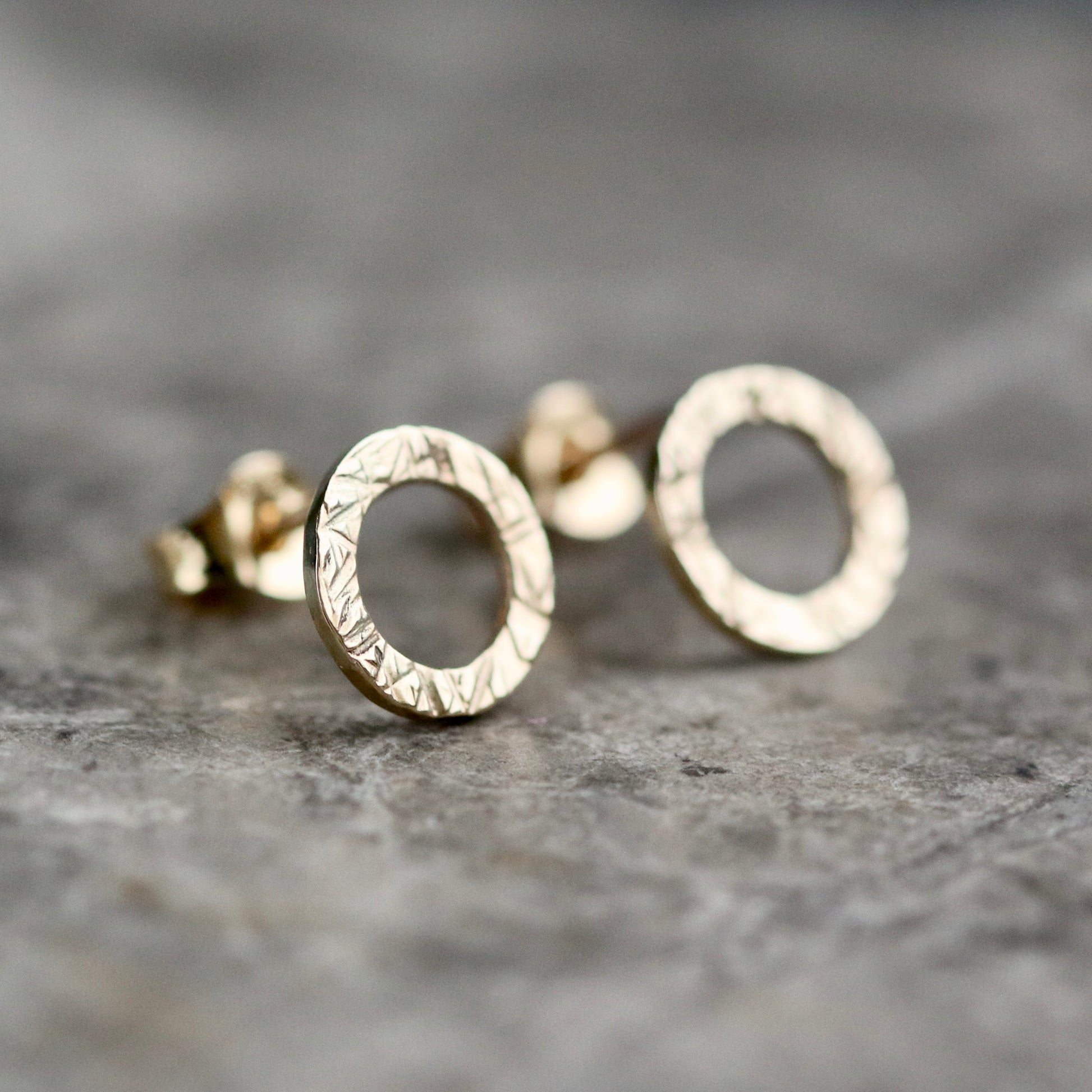 Solid Mini Linear Textured 9ct Yellow Gold Halo Studs image 4