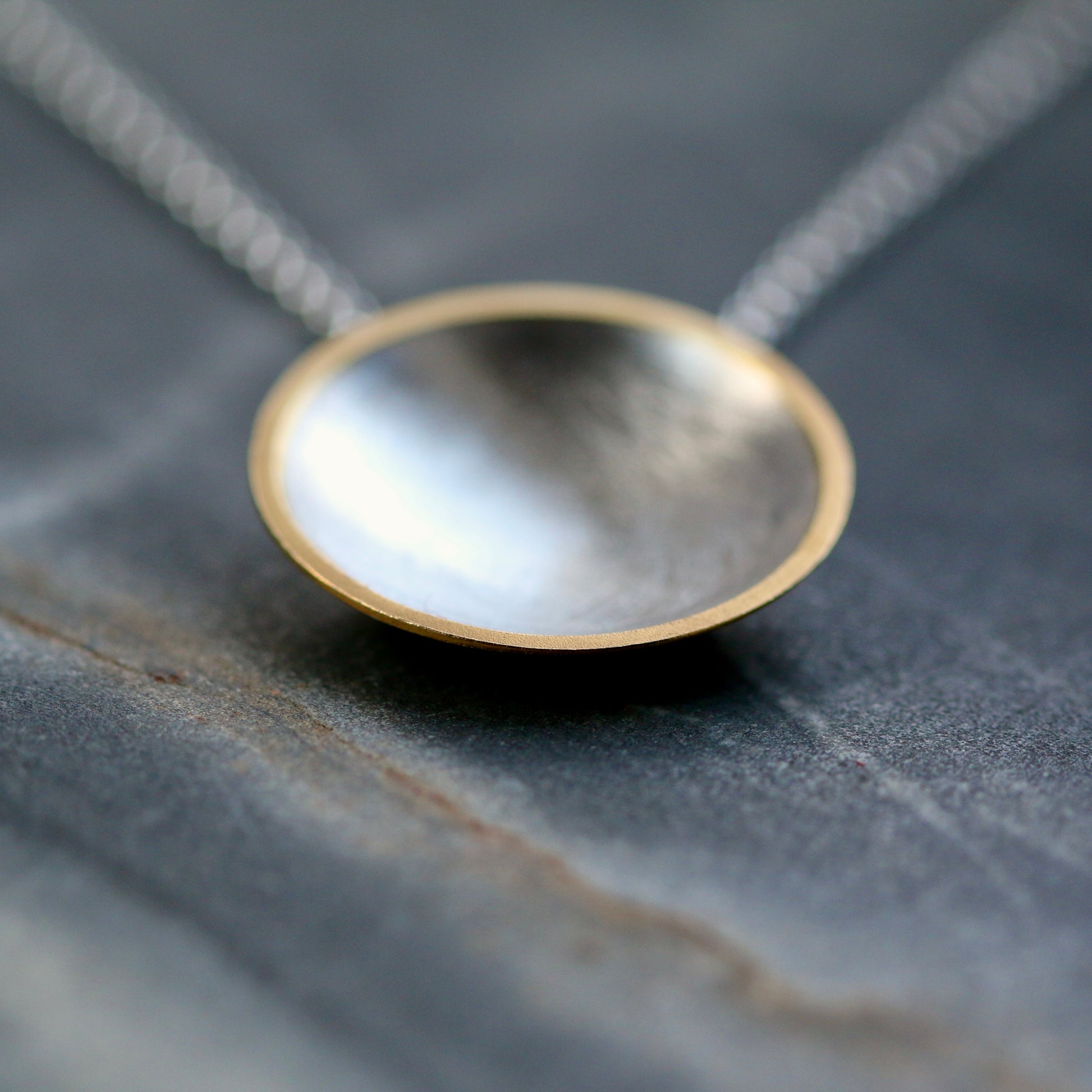 Silver + Gold Concave Pendant Necklace image 2