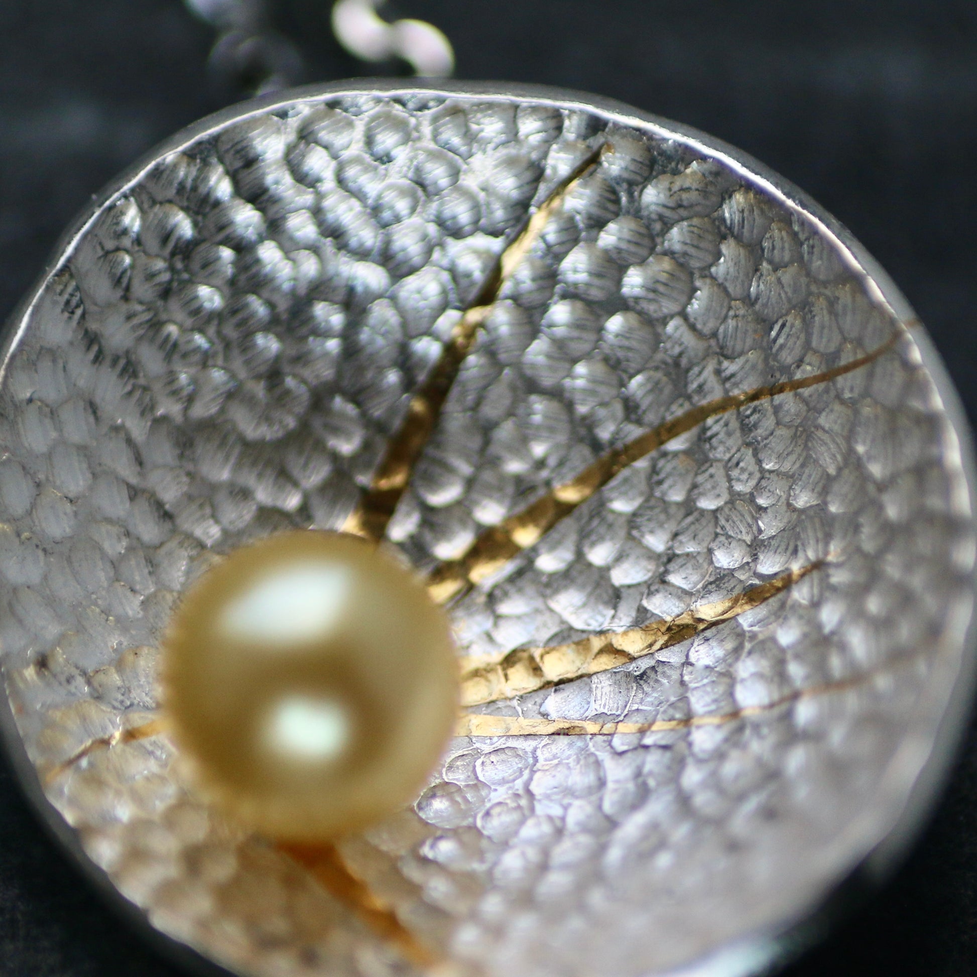 Akoya Pearl Silver & Gold Textured Pendant image 4