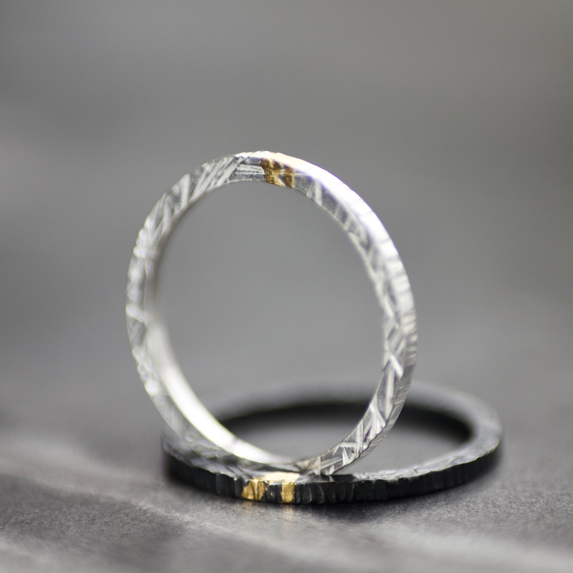 Polished Silver & Gold Linear Textured Skinny Ring image 1