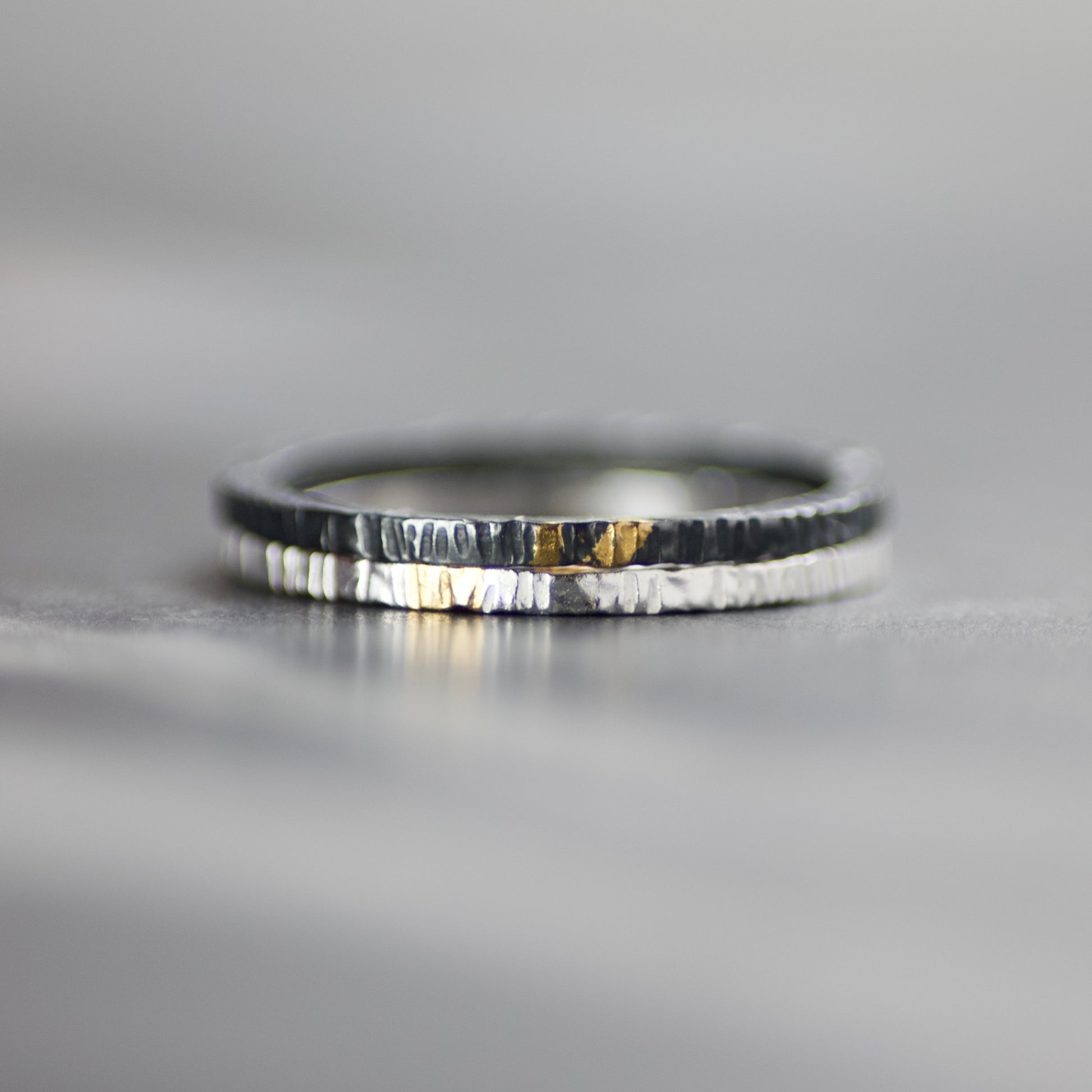 Polished Silver & Gold Linear Textured Skinny Ring image 7