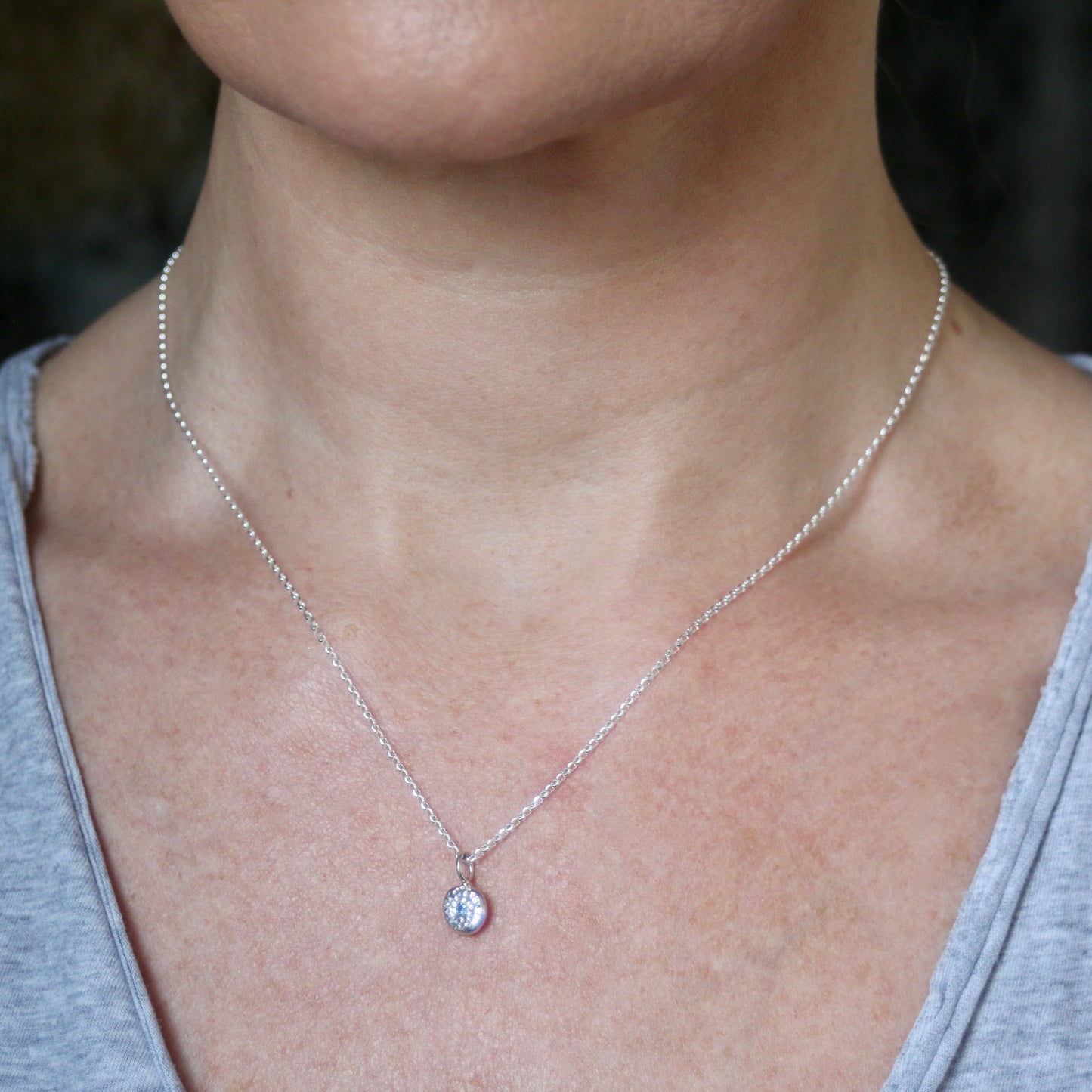 Solid Silver Pebble & Aquamarine Pendant Necklace image 2