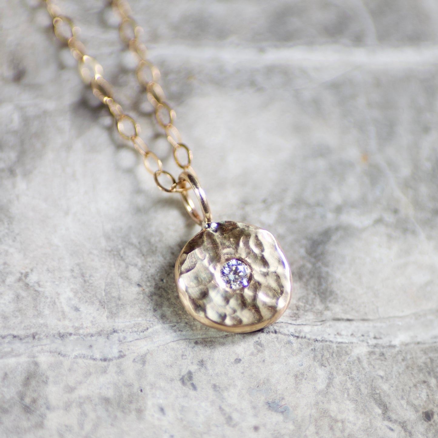 Diamond & Recycled Solid 9ct Yellow Gold Pebble Pendant Necklace image 4