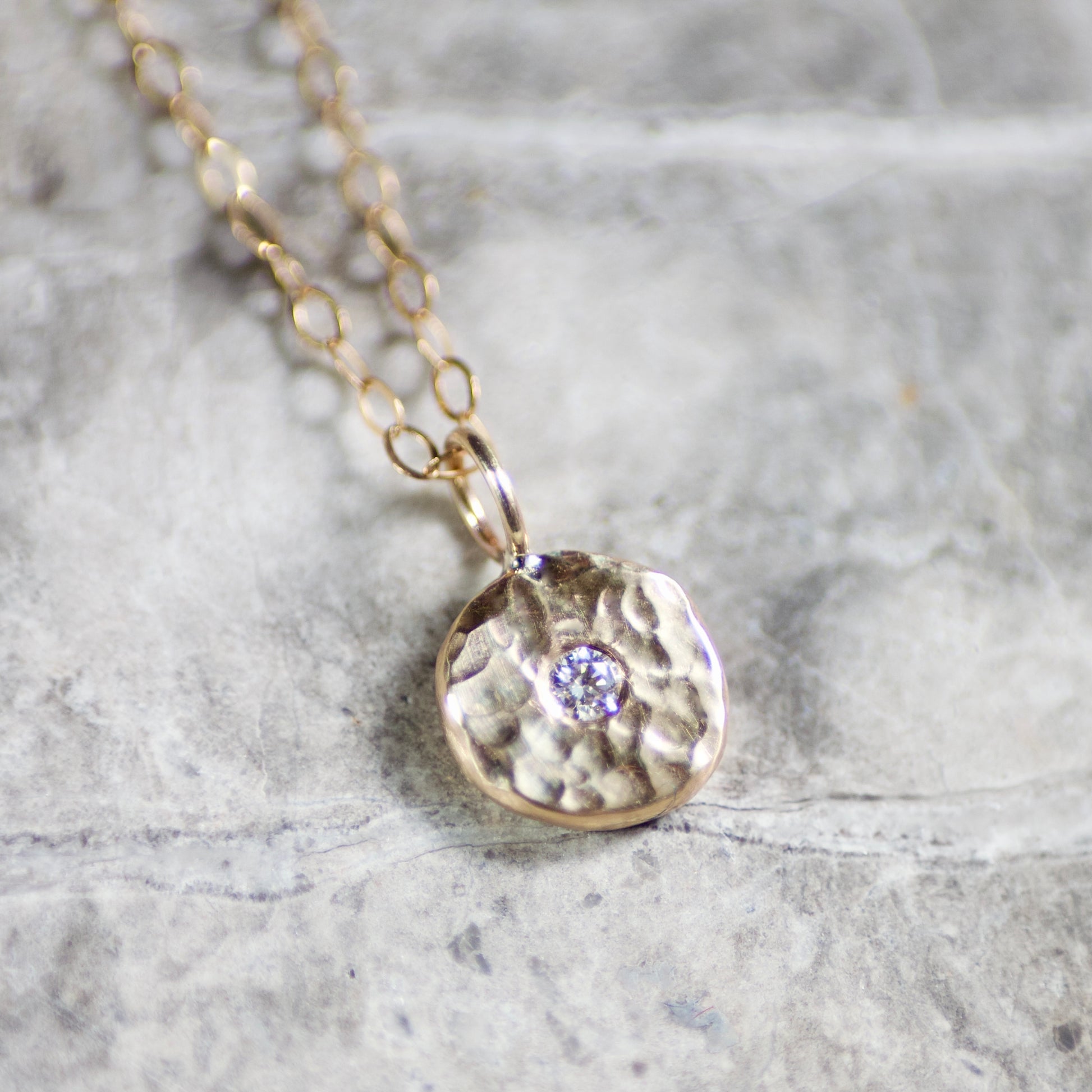 Diamond & Recycled Solid 9ct Yellow Gold Pebble Pendant Necklace image 4