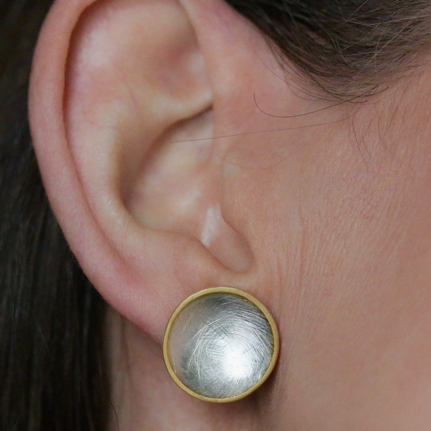 Large Silver + Gold Concave Disc Studs image 4