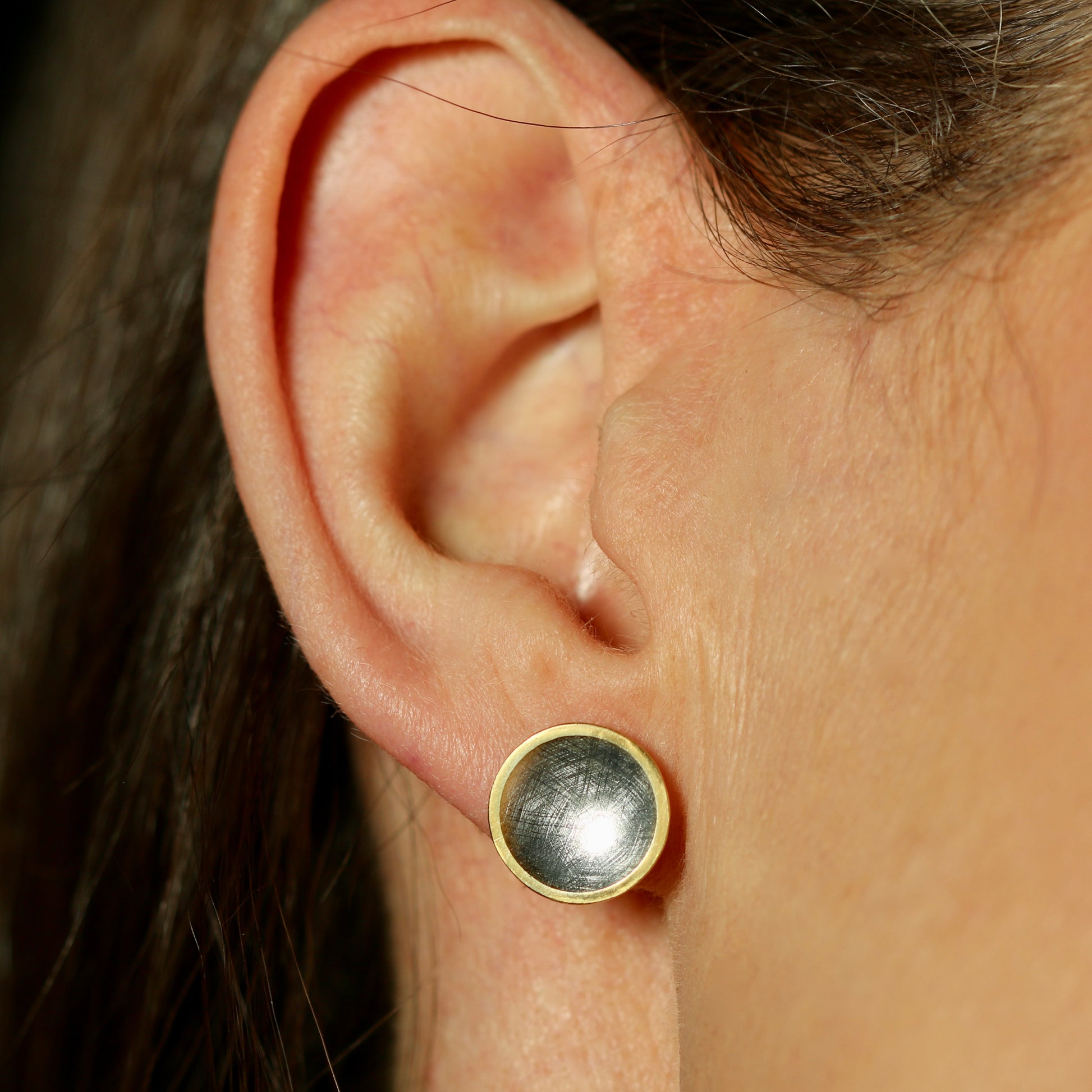 Silver + Gold Concave Disc Studs image 5