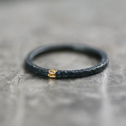 Oxidised Dot Textured Silver & Gold Textured Skinny Stacking Ring image 0