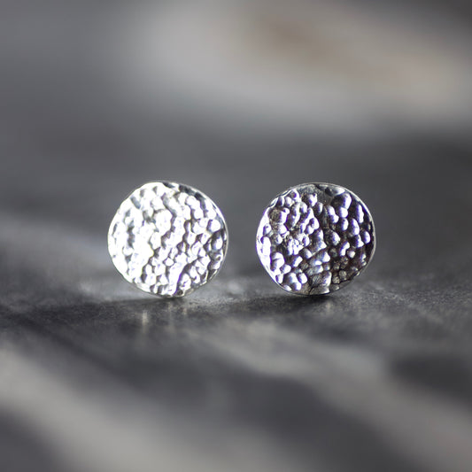 Large Hammered Solid Sterling Silver Disc Studs image 0