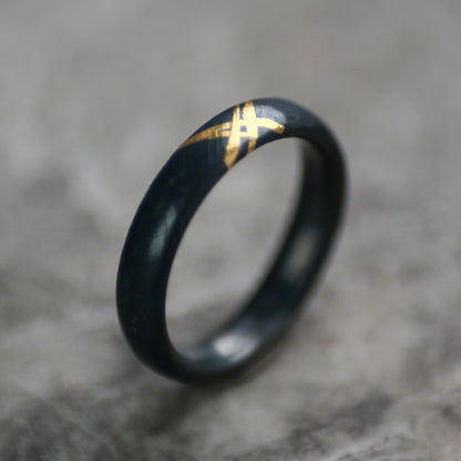 Oxidised Cross Hatch Silver & Gold Textured Chunky Ring image 1
