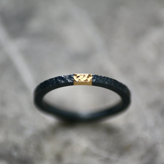 2mm Oxidised Silver & Gold  Keum Boo Textured Ring image 0