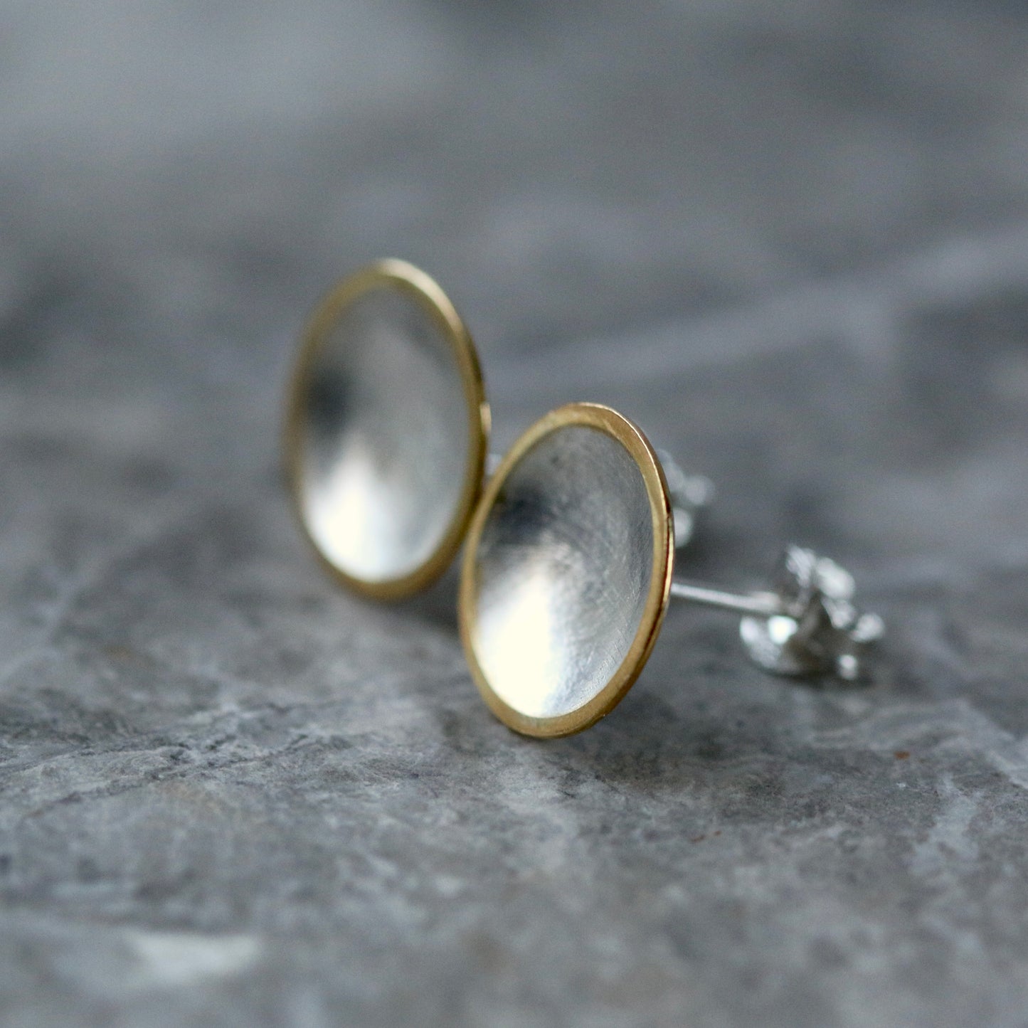 Silver + Gold Concave Disc Studs image 2
