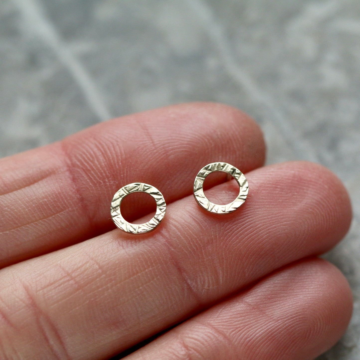 Solid Mini Linear Textured 9ct Yellow Gold Halo Studs image 3