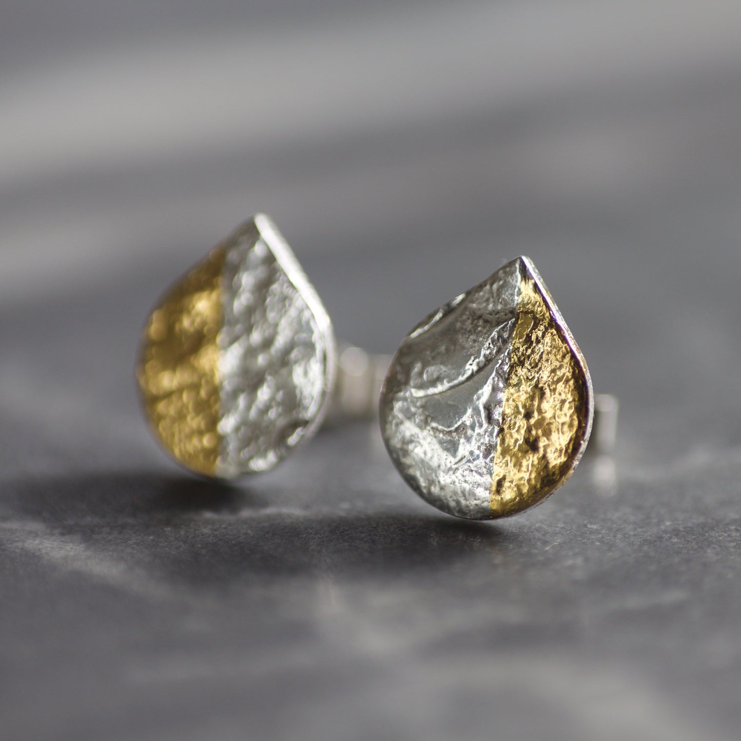 LC Silver & Gold Keum Boo Teardrop Stud Earrings image 3