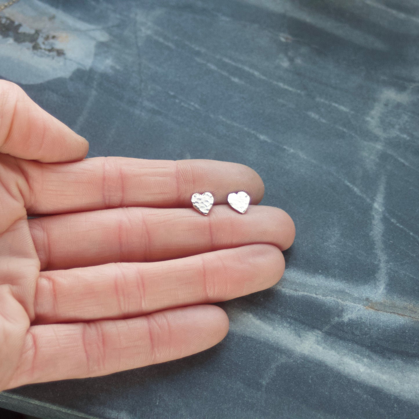 Solid 9ct Gold Hammered Heart Stud Earrings image 4