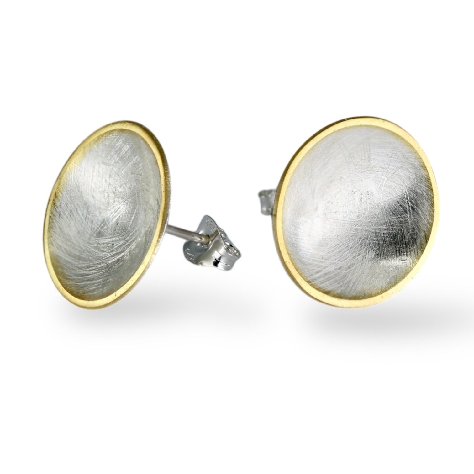 Large Silver + Gold Concave Disc Studs image 0