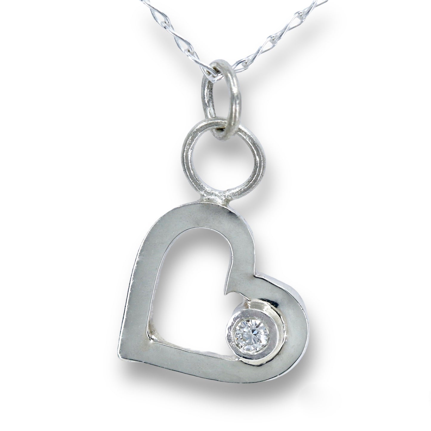Recycled Solid Silver Open Heart & Lab Grown Diamond Pendant Necklace image 0