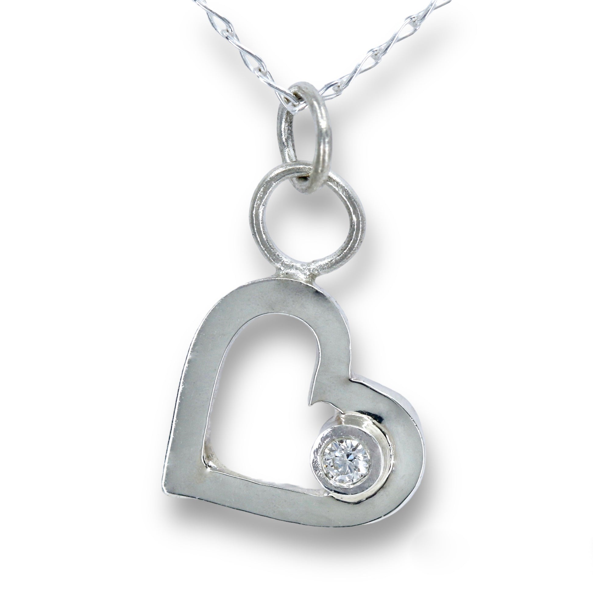 Recycled Solid Silver Open Heart & Lab Grown Diamond Pendant Necklace image 0