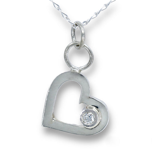 Recycled Solid Silver Open Heart & Lab Grown Diamond Pendant Necklace image 0
