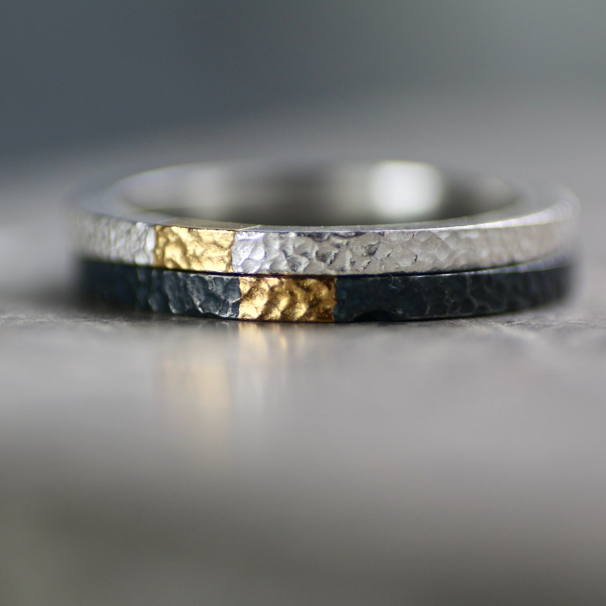 2mm Silver & Gold Keum Boo Textured Ring image 3