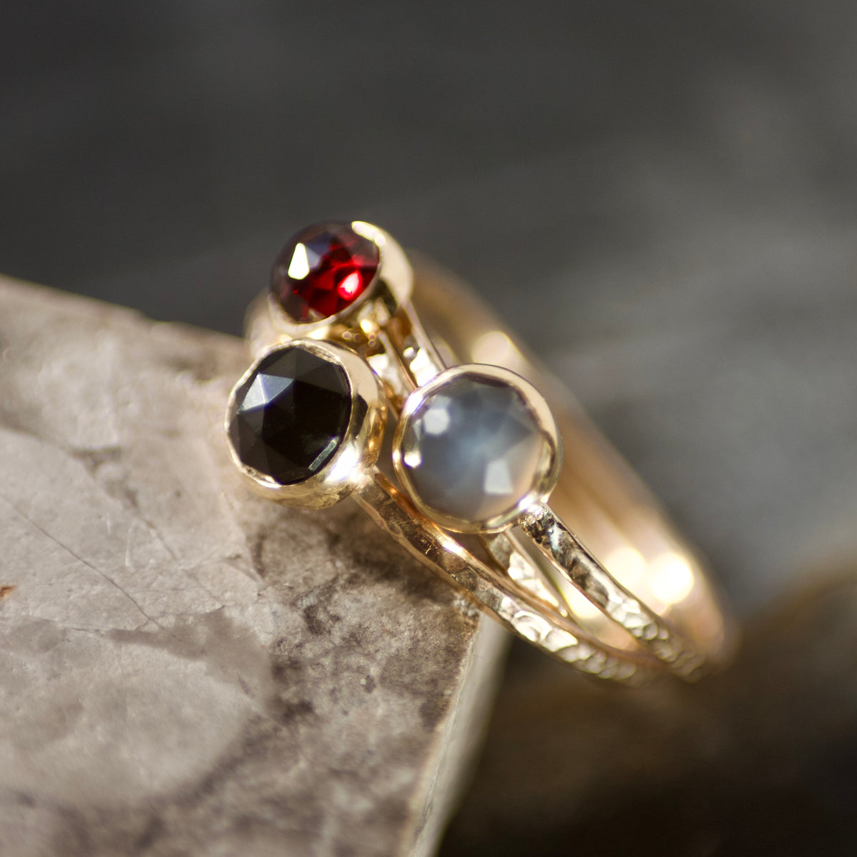 Solid 9ct Gold & Black Spinel Skinny Stacking Ring UK Size S ½ image 7